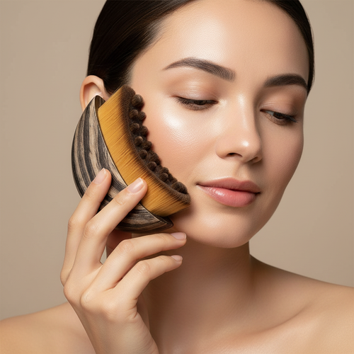 ContourFlow™ Lymphatic Facial Brush - lifestyle shot, bristles against jawline